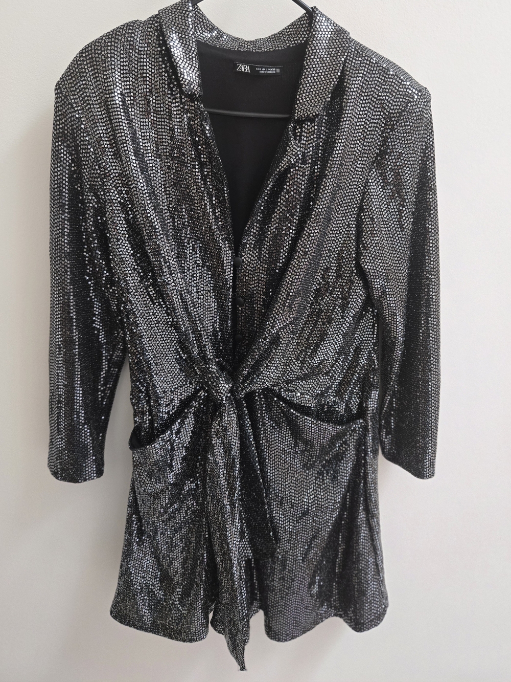 Zara Black Silver Sequin Tie-Front Mini Dress